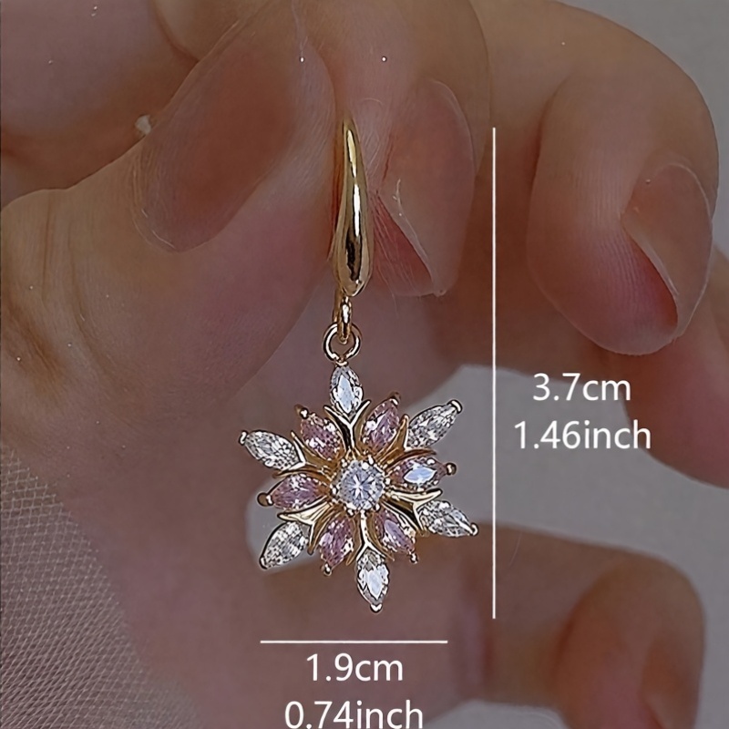 Women's Exquisite Pink Zirconia Snowflake Hook Earrings, Party